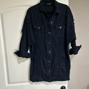 Fashion Nova Midnight Black Denim Jacket SZ  M/L